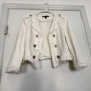 White House Black Market White Fringe Blazer Jacket